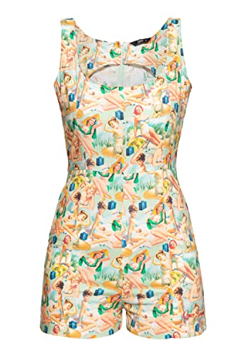 Queen Kerosin Damen Jumpsuit Playsuit Sommerlichem Pin-Up All-Over-Print 50S Vintage Rockabilly Pin-Up von Queen Kerosin