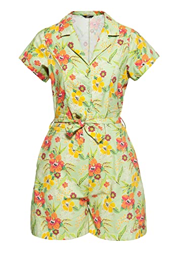 Queen Kerosin Damen Jumpsuit Playsuit Tropischer All-Over-Print Hibiskus 50S Vintage Rockabilly Retro Hibiskus Mint Hibiscus Mint von Queen Kerosin