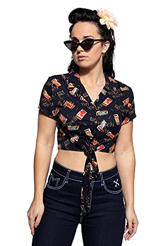 Queen Kerosin Damen Knotenbluse Viskose All-Over Print Regular Fit von Queen Kerosin