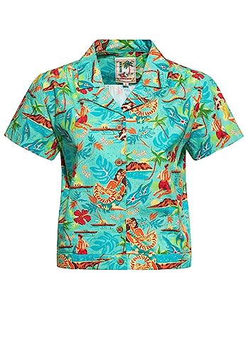 Queen Kerosin Damen Kurzarm Bluse Hawaiianische Bluse Hemdbluse Hemdshirt Reverskragen Alloverprint Kurz von Queen Kerosin