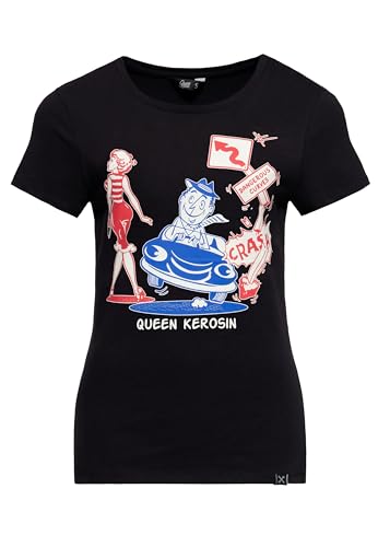 Queen Kerosin Damen Kurzarm T-Shirt Printshirt 50S Rockabella Vintage Comic Art Cartoon Retro Dangerous Curves von Queen Kerosin