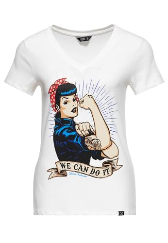 Queen Kerosin Damen Kurzarm T-Shirt Vintage Print We Can Do It V Ausschnitt Slim Fit Retro Empowerment 50S Rockabilly Rockabella 1950S We Can Do It Queen Kerosin Damen Kurzarm T-Shirt Vintage Print We Can Do It V Ausschnitt Slim Fit Retro Empowerment 50S Rockabilly Rockabella 1950S We Can Do It von Queen Kerosin