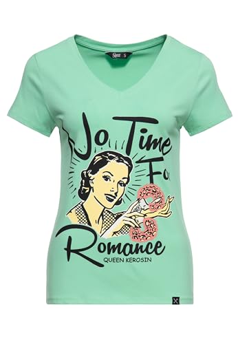 Queen Kerosin Damen Kurzarmshirt Printshirt T-Shirt 50S Rockabella Vintage Comic Art Cartoon Retro No Time for Romance von Queen Kerosin