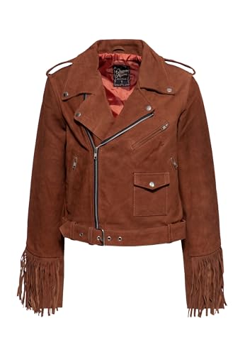 Queen Kerosin Damen Lederjacke Wildleder Fransen Cowgirl Bikerjacke Vintage Retro Regular Fit Langarm von Queen Kerosin