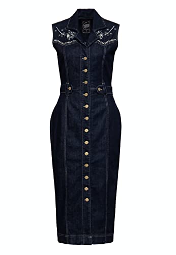 Queen Kerosin Damen Pencil Dress Bleistiftkleid Denim Kleid Westernkleid Western Chic Jeanskleid von Queen Kerosin