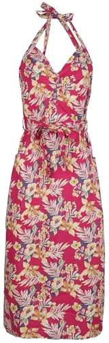 Queen Kerosin Damen Pencil Kleid Bleistiftkleid Neckholder Hawaii Tropischer All-Over-Print Hibiskus Sommer Party 50S Hawaii Red von Queen Kerosin