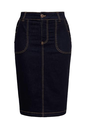 Queen Kerosin Damen Pencil Skirt | Bleistiftrock | Denim Rock | Jeans | 50S | Vintage | Retro | Rockabella | Pinup | Nieten | Elastisch | Kniebedeckend von Queen Kerosin