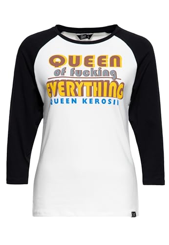 Queen Kerosin Damen Raglanshirt 3/4-Arm Contrast Shirt Damen Retro Vintage Slogan Statement Print Queen of F*Cking Everything von Queen Kerosin