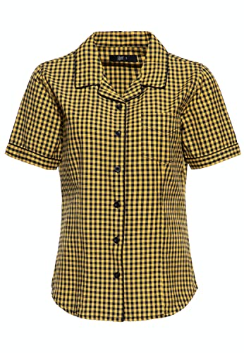 Queen Kerosin Damen Retro Hemdbluse Rockabilly Karobluse Kariert Kurzarm von Queen Kerosin