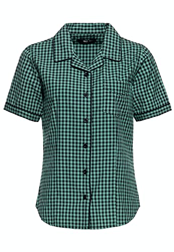 Queen Kerosin Damen Retro Hemdbluse Rockabilly Karobluse Kariert Kurzarm von Queen Kerosin