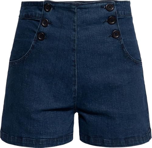 Queen Kerosin Damen Shorts High Waist Rockabella Pinup 50S Marlyn Damen Elastan Jeans Marlyn von Queen Kerosin