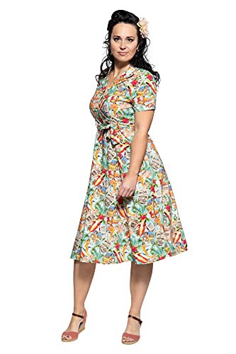 Queen Kerosin Damen Sommerkleid Baumwolle Viskose Pin-Up Print Regular Fit von Queen Kerosin