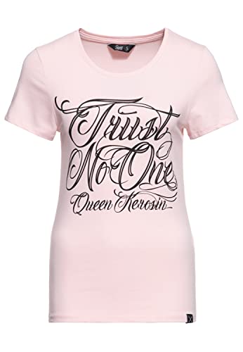 Queen Kerosin Damen Statement Shirt T-Shirt Slim Fit Frontprint Kurzarm Shirt Rockabella Rockabilly Trust No One von Queen Kerosin