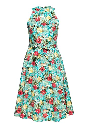 Queen Kerosin Damen Swing Kleid Ärmellos Neckholder Sommerkleid Midi Allover Print von Queen Kerosin