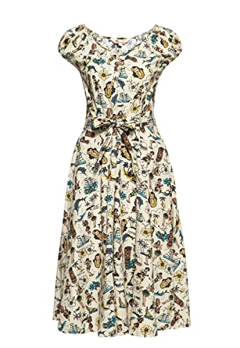 Queen Kerosin Damen Swing Kleid Tropischer All-Over-Print Sommerkleid Hawaii Sommerkleid Tropical Vintage Rockabilly Rockabella Hawaii von Queen Kerosin