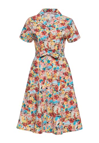 Queen Kerosin Damen Swingkleid · Sommerkleid · Bunt · A-Linien · 50s · Rockabilly · Rockabella · Pin-up · Vintage · Retro · Allover · Print · Artwork · Hawaii · Beaches von Queen Kerosin