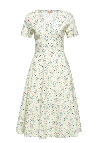 Queen Kerosin Damen Swingkleid Sommerkleid Cats Katzen L Rockabella 50S Retro Vintage V-Ausschnitt Kurzarm Allover-Print Baumwolle Retro Cats von Queen Kerosin