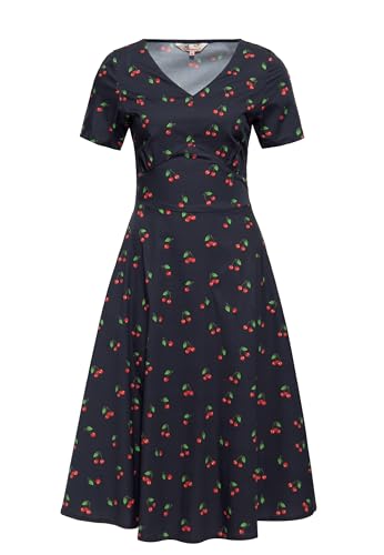 Queen Kerosin Damen Swingkleid Sommerkleid Cherry Rockabella 50S Retro Vintage V-Ausschnitt Kurzarm Allover-Print Baumwolle Cherry von Queen Kerosin