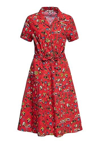 Queen Kerosin Damen Swingkleid Sommerkleid Midi-Kleid Reverskragen Midi-Länge Taillengürtel Western-Style Oldschool Western Oldschool von Queen Kerosin