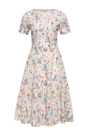Queen Kerosin Damen Swingkleid Sommerkleid Paris France Eiffelturm Tour Eiffe L Rockabella 50S Retro Vintage V-Ausschnitt Kurzarm Allover-Print B Paris von Queen Kerosin