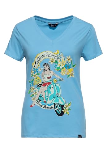 Queen Kerosin Damen T-Shirt · Printshirt · Vintage · V-Ausschnitt · 50s · Retro · Rockabella · Rockabilly · Slim Fit · Elastisch · Rundhals · Kurzarm · Vintage Love von Queen Kerosin