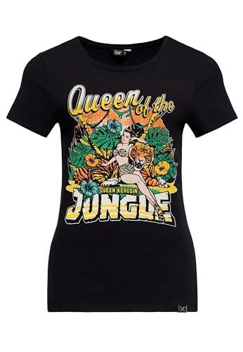 Queen Kerosin Damen T-Shirt · Tropisch · Vintage · Printshirt · 50s · Retro · Rockabella · Rockabilly · Slim Fit · Elastisch · Rundhals · Kurzarm · Queen of The Jungle von Queen Kerosin