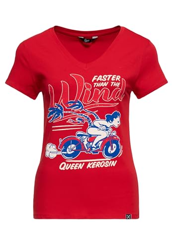 Queen Kerosin Damen T-Shirt 50S Rockabella Vintage Comic Art Cartoon Retro Woman Humorous Print Motorrad Biker Faster Than The Wind von Queen Kerosin