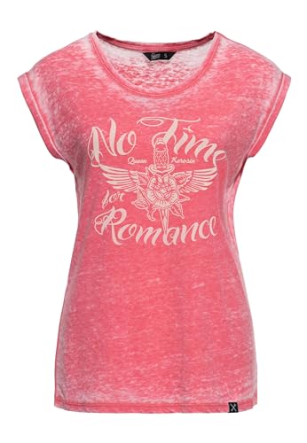 Queen Kerosin Damen T-Shirt Damen Enzym Wash Used Look Vintage Tattoo Art Motorrad Biker Riding Sleevles Top Rose Knife Oldschool No Time for Romance von Queen Kerosin