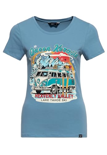 Queen Kerosin Damen T-Shirt Heavenly Ski Winter Vintage Retro Rockabilly 50s Print Artwork Comic Lake Tahoe Usa Sierra Nevada Heavenly Valley von Queen Kerosin