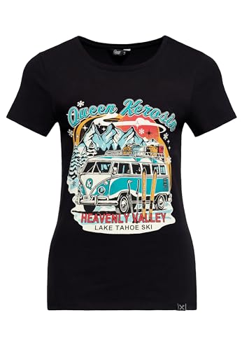 Queen Kerosin Damen T-Shirt Heavenly Ski Winter Vintage Retro Rockabilly 50s Print Artwork Comic Lake Tahoe Usa Sierra Nevada Heavenly Valley von Queen Kerosin