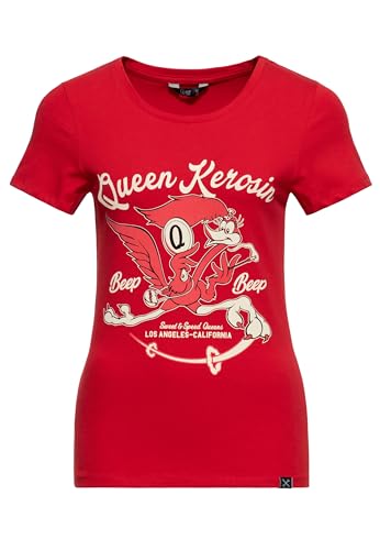 Queen Kerosin Damen T-Shirt Print Kurzarm Slim Fit Rundhals Roadrunner Vintage Retro Rockabilly 50s California Artwork Comic Beep Beep von Queen Kerosin