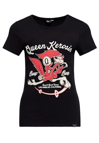 Queen Kerosin Damen T-Shirt Print Kurzarm Slim Fit Rundhals Roadrunner Vintage Retro Rockabilly 50s California Artwork Comic Beep Beep von Queen Kerosin