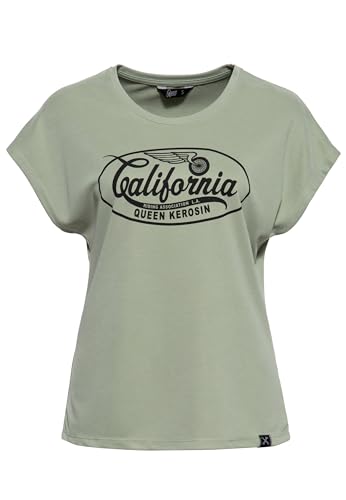 Queen Kerosin Damen T-Shirt Print Shirt Kurzarm Atmungsaktiv Fledermausärmel Comfort Fit Biker Retro Vintage California von Queen Kerosin