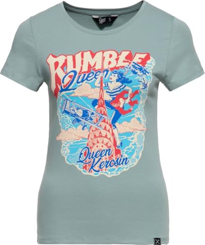 Queen Kerosin Damen T-Shirt Rockabilly Rockabella 50S Slim Fit Front-Print Retro Vintage Hot Rod Rock'n'roll Comic Art 1950 Rebel Rumble Queen von Queen Kerosin