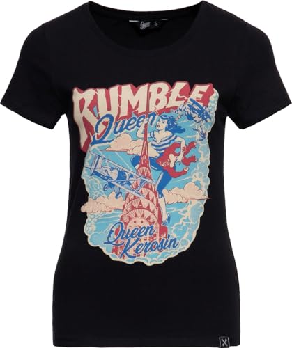 Queen Kerosin Damen T-Shirt Rockabilly Rockabella 50S Slim Fit Front-Print Retro Vintage Hot Rod Rock'n'roll Comic Art 1950 Rebel Rumble Queen von Queen Kerosin