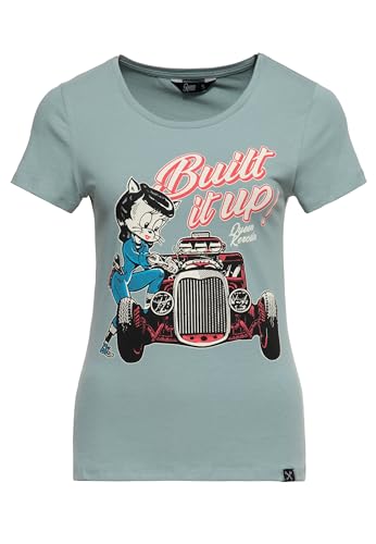 Queen Kerosin Damen T-Shirt Rockabilly Rockabella 50S Slim Fit Front-Print Retro Vintage Hot Rod Rock'n'roll Work Wear 1950 Custom Garage Built It Up! von Queen Kerosin