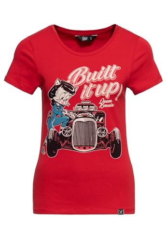 Queen Kerosin Damen T-Shirt Rockabilly Rockabella 50S Slim Fit Front-Print Retro Vintage Hot Rod Rock'n'roll Work Wear 1950 Custom Garage Built It Up! von Queen Kerosin