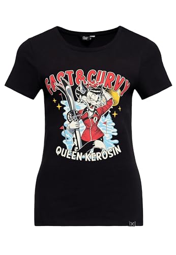 Queen Kerosin Damen T-Shirt Vintage Retro Rockabilly 50s Print Artwork Comic Ski Winter Fast & Curvy von Queen Kerosin
