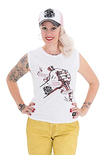 Queen Kerosin Damen Tank Top Mit Rockigem Front Druck F*Ck The Rules Rundhals Ohne Ärmel Sommermode Tanktop Regular Fit Bedruckt F*Ck The Rules von Queen Kerosin
