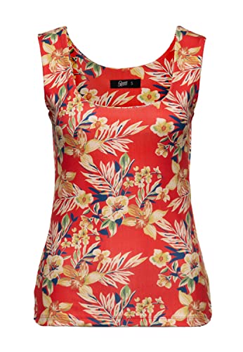 Queen Kerosin Damen Trägertop Tropischer All-Over-Print Scoop Neck Hawaii Tank Top 50S Vintage Hawaii Red von Queen Kerosin