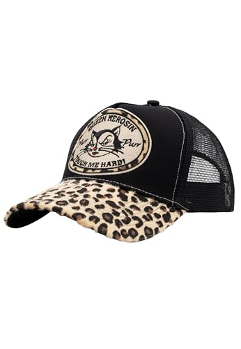 Queen Kerosin Damen Trucker Cap · Leo · Basballcap · Fake Fur · Wild Cat · Leopard · Patch · Aus Fellimitat · Snapback · Netz · Mesh · Retro · Vintage · Rockabella · Pinup · Touch Me Hard von Queen Kerosin