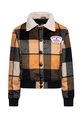 Queen Kerosin Damen Trucker Jacke Sherpajacke Vintage Retro Karo Winterjacke Teddyfell Wolle Wolljacke Heartbreak Garage von Queen Kerosin