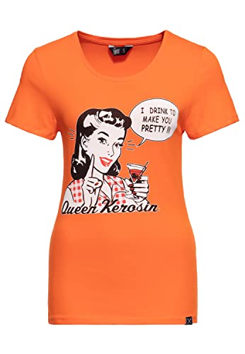Queen Kerosin Damen Vintage Shirt T-Shirt Slim Fit Frontprint Kurzarm Retro Cocktail Pin-Up Pretty 50S Rockabella I Drink to Make You Pretty von Queen Kerosin