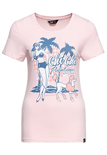 Queen Kerosin Damen Vintage Shirt T-Shirt Slim Fit Frontprint Kurzarm Retro Poodle Pin-Up Beach Chi Chi Beach Poodle von Queen Kerosin