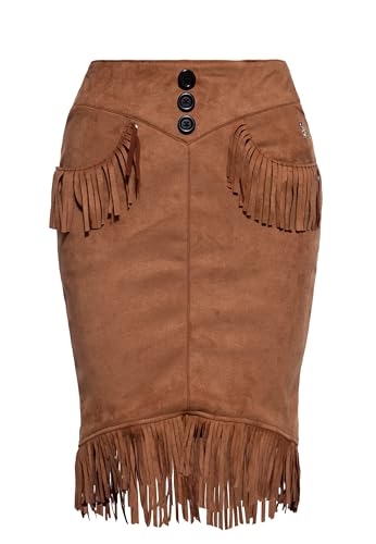 Queen Kerosin Damen Westen Rock · Cowgirl · Vintage · Retro · Fransen · Etui · Belistiftrock · Pencilrock · Wildlederoptik · Lederimitat · Veloursoptik · Sommer · 50s von Queen Kerosin