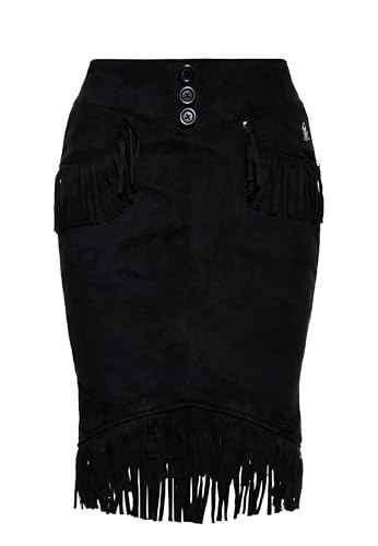 Queen Kerosin Damen Westen Rock · Cowgirl · Vintage · Retro · Fransen · Etui · Belistiftrock · Pencilrock · Wildlederoptik · Lederimitat · Veloursoptik · Sommer · 50s von Queen Kerosin