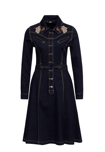 Queen Kerosin Damen Westernkleid | Jeanskleid | Langarmkleid | Denimkleid | Swingkleid | Vintage | Stickerei | Retro | Rockabella | Pin-Up | Cowgirl | A-Linien Kleid | 5 von Queen Kerosin