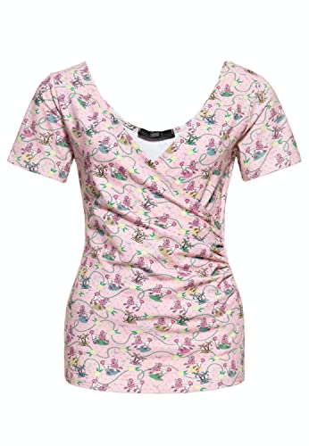 Queen Kerosin Damen Wickelshirt Top Slim Fit All-Over-Print Kurzarm Retro Vintage Pudel Poodle Cocktail von Queen Kerosin