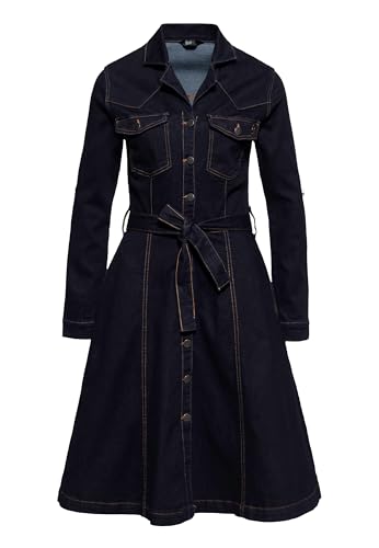 Queen Kerosin Damen Workwear Swingkleid Denim Elastisch Rockabilly Rockabella 1950S 50S Rock'n'roll Vintage Retro Kleid von Queen Kerosin