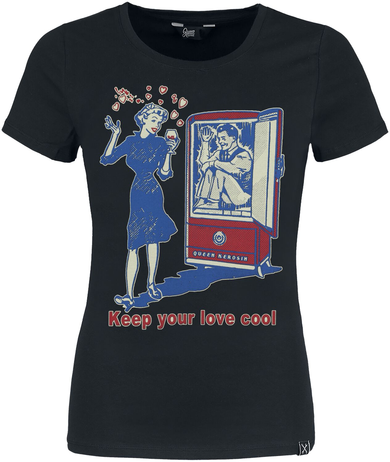 Queen Kerosin - Rockabilly T-Shirt - Keep Your Love Cool - XS bis 4XL - für Damen - Größe M - schwarz von Queen Kerosin